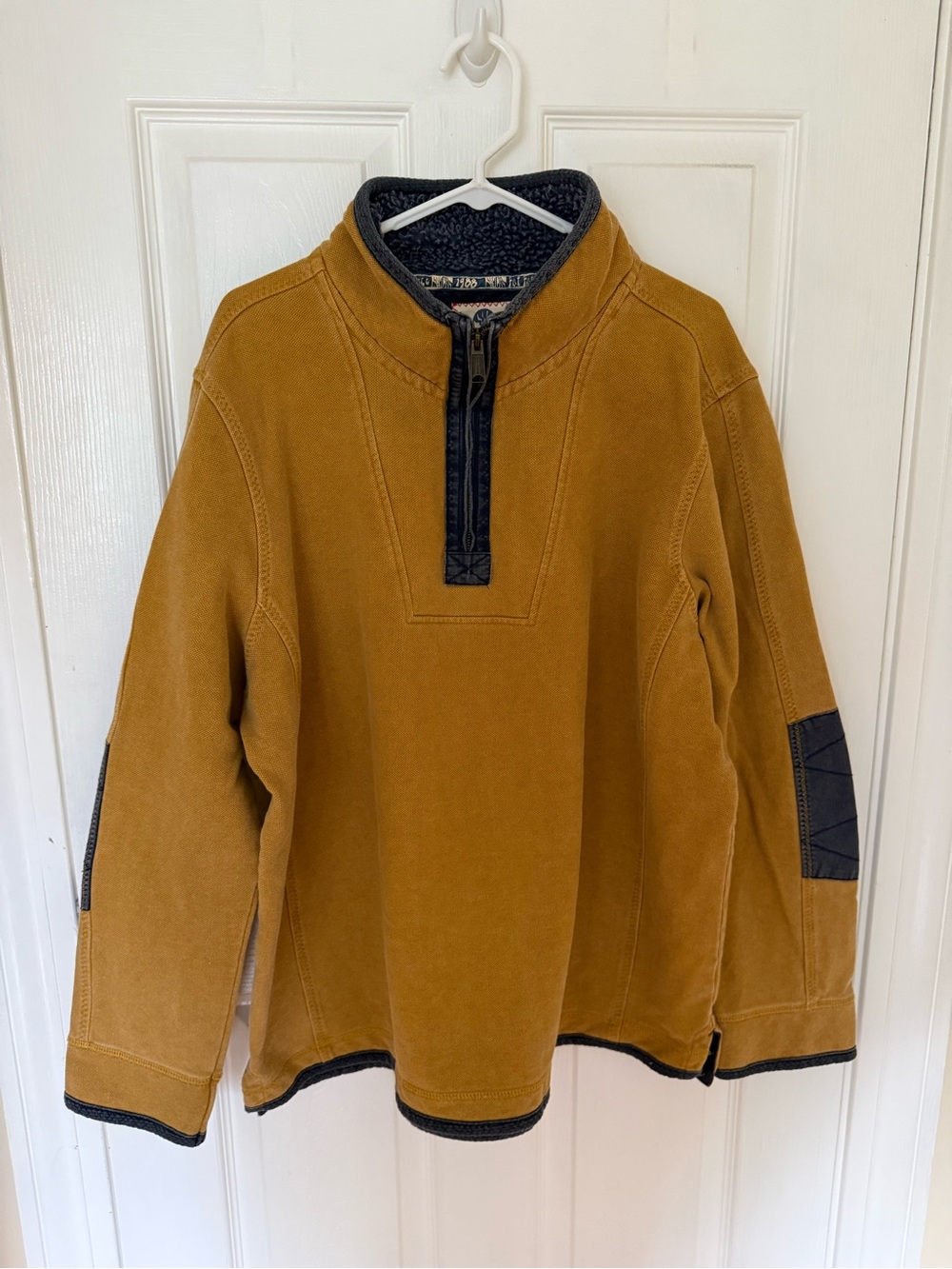 Fat Face Airlie Men's Mustard Yellow Zip-Neck Sweater with Navy Trim